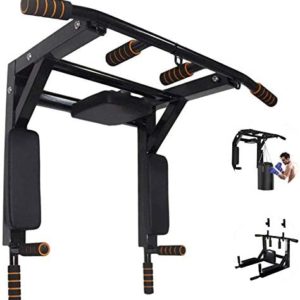 BDL Wall Mounted Pull Up Bar Chin Up bar Multifunctional Dip Station for Indoor Home Gym Workout, Power Tower Set Training Equipment Fitness Dip Stand Supports to 440 Lbs