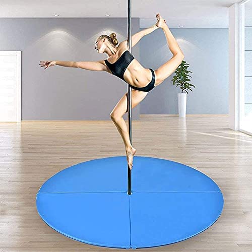 Pole Dance Mat, 120 CM Round Thicken Shock Absorption Foldable Pole Dance Crash Mat, Gymnastic Yoga Stripper Fitness Exercise Beginner Safety Protection Mat,Blue,120 × 3 CM