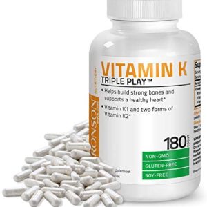 Vitamin K Triple Play (Vitamin K2 MK7 / Vitamin K2 MK4 / Vitamin K1) Full Spectrum Complex Vitamin K Supplement, 180 Capsules