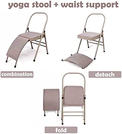 Nisorpa Yoga Auxiliary Foldable Chair with Lumbar Back Support Balance Handstand Training Tool, Yoga Equipment Metal Folding Chair, Grey - Image 4