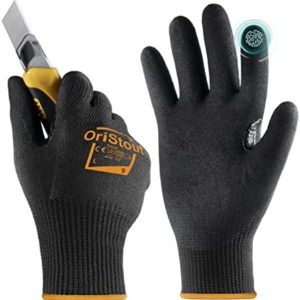 toolant Cut Resistant Work Gloves, ANSI Level A6, Touchscreen, Sandy Nitrile Coated Firm Grip, Cut Proof Protective Gloves for Automotive, Woodworking, Warehouse, Fishing, Gardening(1 Pair, Large)