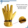 2 Pairs Cowhide Leather Work Gloves with Reinforced Palm for Men & Women, Adjustable Wrist Rigger Glove for Driver, Construction, Yardwork, Gardening (XL, Yellow) - Image 2