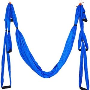 QueenLine Full Set 6 Handles Anti-Gravity Aerial Yoga Hammock Flying Swing Trapeze Yoga Inversion Exercises Device Home Gym Hanging Belt Deep Blue