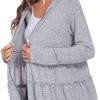 DEESHA Full Zip Up Hoodie for Women Pleated Tiered Ruffle Hooded Sweatshirts Jacket Coat Long Sleeve - Image 3