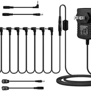 MIMIDI Guitar Pedal Power Supply Adapter 9V DC 1A(1000mA) with 8 Way Daisy Chain Cables for Guitar Effect Pedals (8-Way Output) …