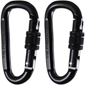 Locking Carabiner Clip, 2-Pack 18KN Carabiner Clip Heavy Duty Made of Steel Alloy - Caribeener Clips for Hammocks, Camping, Hiking, Traveling, Keychains - Caribeaner Clip Black - 4000 lb. Capacity