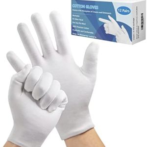 White Gloves, 12 Pairs Thicken Cotton Gloves, Moisturizing Gloves Overnight, One Size Fit White Gloves Women and Men, Washable Cotton Gloves Eczema Gloves, White Cotton Gloves for Dry Hands (12 Pairs)