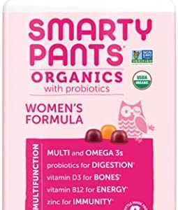 Smartypants Organic Womens Multivitamin, Daily Gummy Vitamins: Biotin, Probiotics, Vitamin C, D3, B12, Omega 3, & Zinc For Immune Support, Energy, & Hair Skin & Nails, 120 Gummies, 30 Day Supply
