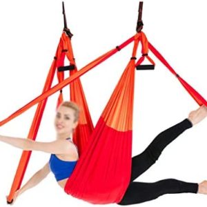 Full Set 6 Handles Anti-Gravity Aerial Yoga Ceiling Hammock Flying Swing Trapeze Yoga Inversion Device Home Hanging Belt (Color : Orange)
