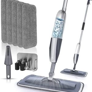 Mops for Floor Cleaning Wet Spray Mop with 6 Washable Microfiber Pads 1 Scraper 1 Mop Holder,Wood Floor Mop for Home or Commercial Dry Wet Use Flat Mop for Wall,Hardwood,Vinyl,Laminate,Ceramic,Tile