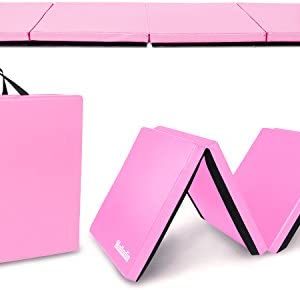 Matladin 8' Folding Gymnastics Gym Exercise Aerobics Mat, 8ft x 2ft x 2in PU Leather Tumbling Mats with Hook & Loop Fastener for Stretching Yoga Cheerleading Martial Arts