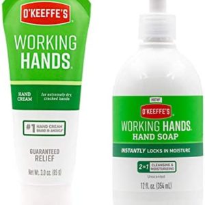 O'Keeffe's Working Hands Hand Cream, 3 Ounce Tube and Working Hands Moisturizing Hand Soap 12 Ounce Pump , White