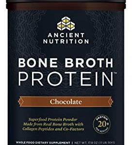 Protein Powder Made from Real Bone Broth by Ancient Nutrition, Chocolate, 20g Protein Per Serving, 20 Serving Tub, Gluten Free Hydrolyzed Collagen Peptides Supplement, Great in Protein Shakes