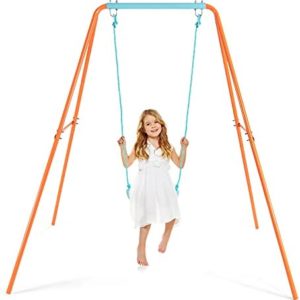 Costzon Swing Frame Stand with Swing Seat, A-Frame Swing Sets for Backyard All Weather w/Ground Stakes, Non-Slip Seat, Toddler Swing Set Great for Indoor Outdoor Garden Playground (Orange)