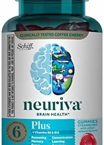 NEURIVA Plus Brain Supplement For Memory, Focus & Concentration + Cognative Function with Vitamins B6 & B12 and Clinically Tested Nootropics Phosphatidylserine and Neurofactor, 50ct Strawberry Gummies