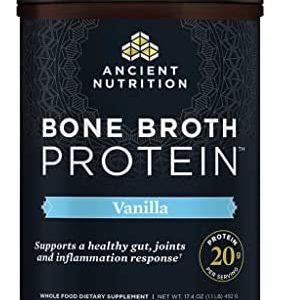 Protein Powder Made from Real Bone Broth by Ancient Nutrition, Vanilla, 20g Protein Per Serving, 20 Serving Tub, Gluten Free Hydrolyzed Collagen Peptides Supplement, Great in Protein Shakes…