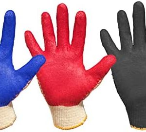 String Knit Safety Work Gloves, Palm Latex Dipped Gloves, 30 Pairs includes Red-Blue-Black, Non-Slip Safety Protection Gloves for Painter, Mechanic, Industrial Warehouse, and General Purpose