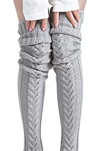 Women's Thigh High Socks Over the Knee Cable Knit Boot Socks, Long Warm Fashion Leg Warmers Winter