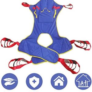 BUYHAO Full Body Patient Lift Sling, Head and Back Support, Toileting Transfer Slings, Split Legs with Commode Opening, 5 Handles, 6 Straps, Lifting Sling Medium Compatible with Various of Lifts