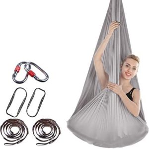 ZCXBHD 4mx2.8m Yoga Flying Hammock Swing Aerial-Yoga Hammock Silk Fabric for Yoga Anti-Gravity Pilates (Color : Gray)