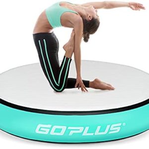Goplus 3.3FT Air Spot, 8" Thick Inflatable Gymnastic Mat Tumbling Exercise Training Mat with Electric Air Pump, Waterproof Inflatable Round Springboard Air Roller Gym Mats Yoga Floor Mat