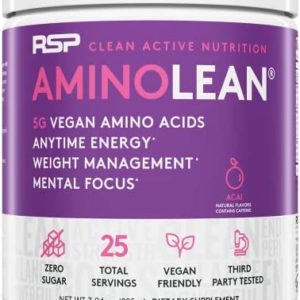 RSP Vegan AminoLean - All-in-One Natural Pre Workout, Amino Energy, Weight Management - Vegan BCAAs, Preworkout for Men & Women, Acai, 25 Serv