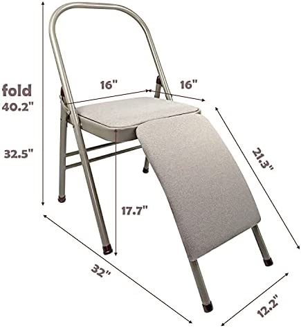 Nisorpa Yoga Auxiliary Foldable Chair with Lumbar Back Support Balance Handstand Training Tool, Yoga Equipment Metal Folding Chair, Grey - Image 6