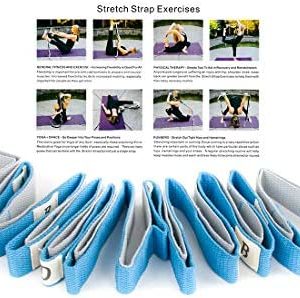 ECHAIN Yoga Stretch Strap 12 Loops Physical Therapy Multi-Grip Pilates Stretching Belt -Workout Instruction Included
