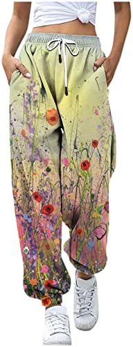 FORUU Ladies Yoga Pants Casual Fashion Retro Drawstring Pant Loose Printed Sports Trousers Stylish Workout Gym Pants