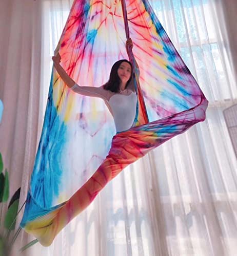 QueenLine 10Yards/9.2m Fly Aerial Silks Set for Home Yoga Ombre Sling Straps Antigravity Nylon Aerial Indoor Fitness Yoga Swing Yellow Green