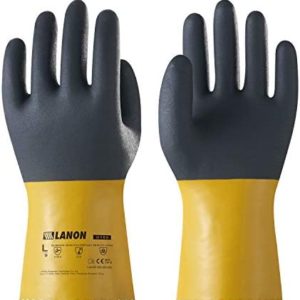 LANON 3 Pairs PVC Coated Chemical Resistant Gloves, Reusable Heavy Duty Safety Work Gloves, Acid, Alkali and Oil Protection, Non-Slip, X Large