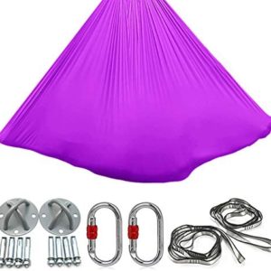 GCWA Aerial Yoga Swing Set, Antigravity Inversion Exercises Swing, Silks Fabric Assist Training Strap, for Dancing Ballet Lover Flexibility Stretching,Purple