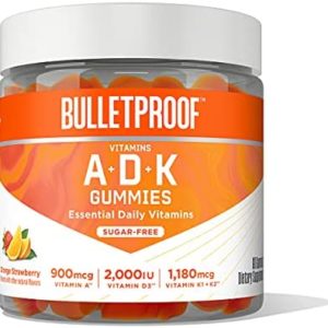 Bulletproof Sugar-Free Orange Strawberry Vitamins A+D+K Gummies, 60 Count, Keto Supplement for Heart, Bone and Immune Support