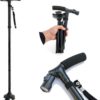 Folding Cane with Led Light, Adjustable Canes and Walking Sticks for Men and Women, Walking Cane Stick for Elderly with Cushion T Handle and Pivoting Quad Base for Hiking Mountain Climbing Backpacker - Image 2
