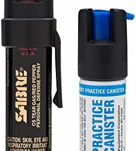 SABRE Advanced Pepper Spray, 3-in-1 Formula Contains Maximum Strength Pepper Spray, CS Military Tear Gas and UV Marking Dye, Compact Belt Clip for Easy Carry and Fast Access, 25 Bursts, 10-Foot Range