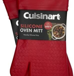 Silicone Oven Mitts, 2pk - Heat Resistant Silicone Oven Gloves to Safely Handle Hot Cookware Items - Flexible, Waterproof Silicone Gloves with Non-Slip Grip and Insulated Pockets - Red
