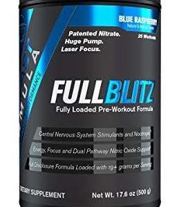 FULLBLITZ by BFF Build Fast Formula | Fully Loaded Pre-Workout | Energy Booster + Huge Dual Pathway Nitric Oxide Boosting Muscle Pumps, Laser Focus & Nootropic Blend – 24 Workouts (Blue Raspberry)