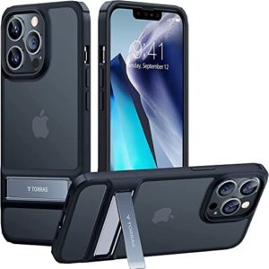 TORRAS MarsClimber iPhone 14 Pro Max Case 6.7 inch,[8X Armor-Level Protection] [Invisible Stand] Translucent Kickstand Phone Cases for iPhone 14 Pro Max Case,Mystic Black