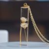 Daisy Ivory Real Flowers Transparent Cube Resin Pendant 18k Gold Plated Chain Long Necklace - Image 2