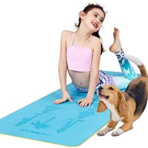 CHABAEBAE Kids Yoga Mat With Poses | Ink-Free Eco TPE Yoga Mat For Kids | Kids Mat | Toddler Play Mat Kid Yoga Mat Kids Exercise Mat, Kids Yoga Mat Girls, Boys & Mindful Kids (59" L 24" W 6mm Thick)