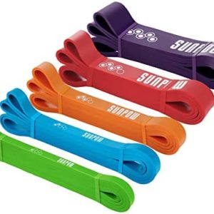 SUNPOW Pull Up Assistance Bands - Set of 5 Resistance Heavy Duty Workout Exercise Crossfit Stretch Fitness Bands Assist Set for Body, Instruction Guide and Carry Bag Included