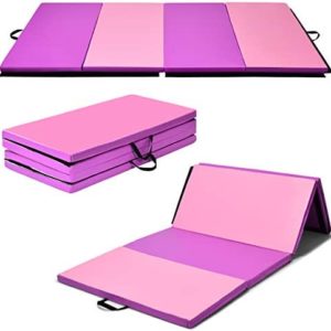 Giantex 4'x8'x2 Gymnastics Mat, Folding Anti-Tear Gymnastics Panel Mats w/Carrying Handles, Hook and Loop Fastener, Lightweight Tumbling Mat, Folding Gymnastics Mats for Fitness, Exercise