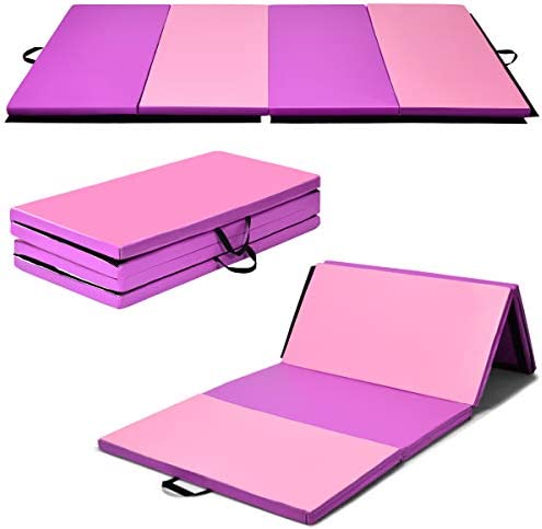 Giantex 4'x8'x2 Gymnastics Mat, Folding Anti-Tear Gymnastics Panel Mats w/Carrying Handles, Hook and Loop Fastener, Lightweight Tumbling Mat, Folding Gymnastics Mats for Fitness, Exercise