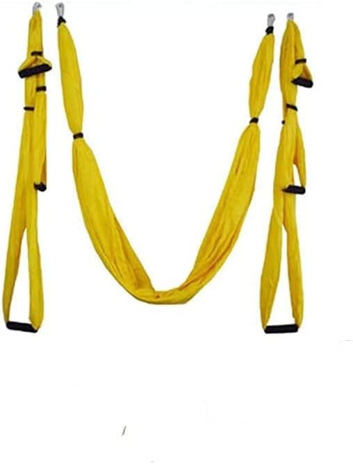 QueenLine Full Set 6 Handles Anti-Gravity Aerial Yoga Ceiling Hammock Flying Swing Trapeze Yoga Inversion Device Home Gym Hanging Belt Yellow Russian Federation