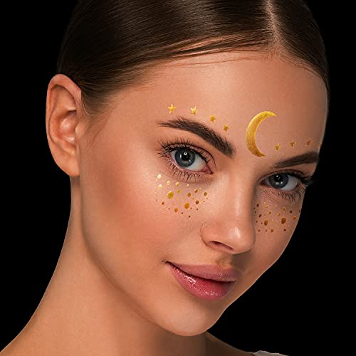 Face Tattoo Sticker Metallic Shiny Temporary Water Transfer Tattoo for Professional Make Up Dancer Costume Parties, Shows Gold Glitter - Image 4