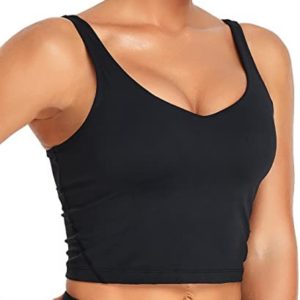 Oalka Sports Bra Womens Longline Padded Crop Tank Yoga Bras Workout Fitness Top
