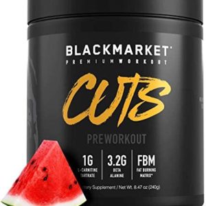 BLACKMARKET CUTS Thermogenic Pre Workout - Preworkout Energy Drink for Men and Women 30 Servings of Watermelon Flavor - Creatine Free Pre-Workout Drink Powder