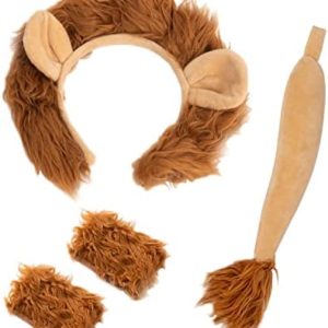 Funny Party Hats Lion Ears and Tail and Paw Set - Lion Costume - Ears Headband - Animal Headbands with Ears Brown - Lion Paws