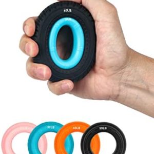 Handexer Hand Grip Strengthener, Grip Strength Tranier, Hand Finger Excerciser, Silicone Hand Stretcher Rings for Muscle Training, Athletes, Stress Relief, Physical Therapy, 9 Resistance Levels, 5 Pack