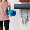Yoga Mat Rack Wall Mount, Yoga Mat Holder Wall Mount, Yoga Mat Storage for Foam Roller and Yoga Brick, with 3 Hooks for Hanging Yoga Strap and Resistance Bands, Home Gym Decor, Gym Organization(Black) - Image 3